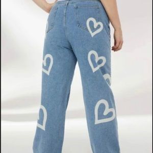 Heart printed straight leg jeans